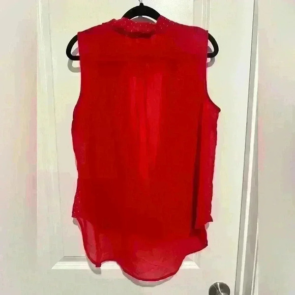 Size Large Cato True Red Sheer Faux Wrap Front Deep V-Neck Blouse - Picture 4 of 4